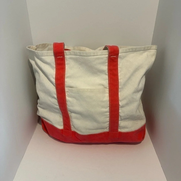 Medium, canvas tote bag  salmon, pink, and natural canvas - Picture 1 of 4